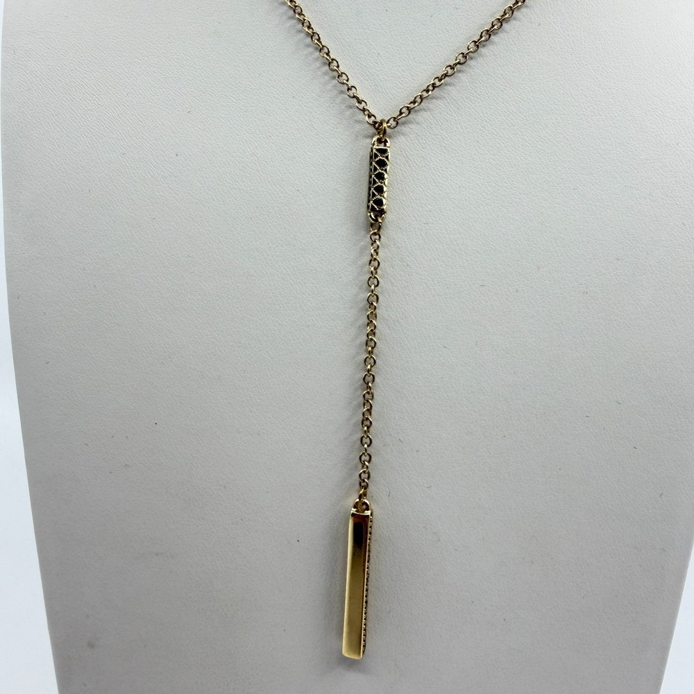 Gold Tone Y-Lariat Necklace Minimalist Bar Drop Chain Modern Statement Jewelry